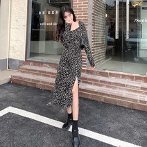 데이즈온샵 밑단 슬릿 호피 롱 원피스