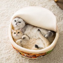 요기쏘 고양이 우동 숨숨집 쿠션 매트, 주황색