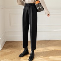 유니제이 여성용 파인 핀턱 모직 일자 슬랙스