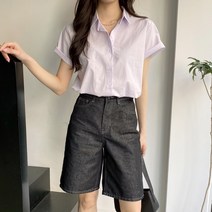 여성용 리스팅 와이드 5부 데님 팬츠 PT9570K23