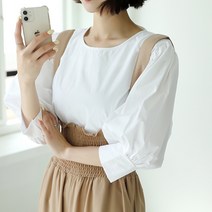 빼빼 여성용 셔링퍼프소매 7부 블라우스