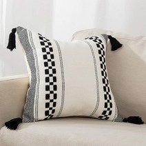 JCP 도트라인 블랙 태슬 쿠션커버