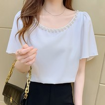 MA 진주 라운드 핀턱 미시 블라우스