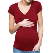 스타 임산부 크로스 솔리드 수유 반팔 티셔츠