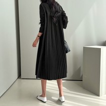 쿨쿠 여성용 긴팔 뒷주름 롱 원피스