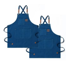 작업용 빈티지 포켓 앞치마, 블루, 2개