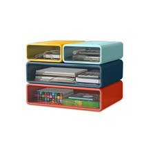 마켓플랜 세레니티 투명 수납함 소 2종 + 대 2종 세트 1, 1세트, 옐로우(소), 스카이블루(소), 네이비(대), 레드(대)