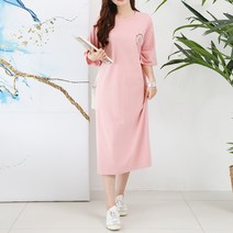 여성용 노틀랜드 나염 오버핏 반팔 롱 원피스
