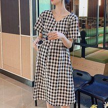 체크체크 브이넥 임산부 원피스