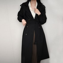 여성용 더블 버튼 트렌치 코트 벨트세트