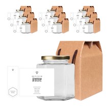 육각 꿀병 680ml + 캡 골드 + 심플 꿀벌 화분 스티커 L + 봉인스티커 + 박스 세트, 10세트
