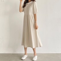 피핀 여성용 핀턱 퍼프라인 린넨 원피스 37975