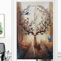 마켓에이 네이처 디어 일러스트 하프 커튼 양문형