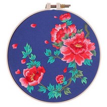 DIY 흩날리는 꽃문양 자수 세트, 1세트, 나뭇잎 붉은 꽃