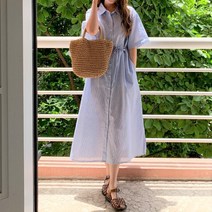 크루르 스트라이프 허리끈 반팔 롱원피스 cpops9052k35