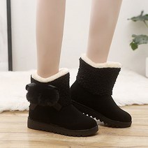 파라다이소 여성용 스노우 배색 플러시 인조 양털 리본 방울 어그부츠