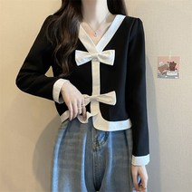 MA 브이넥 투리본 블라우스