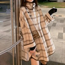 루나글램 임산부 하이넥 체크 두꺼운 코트 드레스