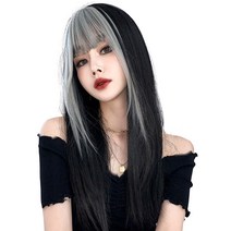 하이유니 스트레이트 브릿지 뱅 헤어 통가발 57cm + 가발망 + 거치대 세트, 블랙 + 애쉬그레이(가발), 랜덤발송(거치대), 1세트
