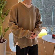 남성용 버튼 트임 브이넥 니트 T2728