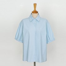 여성용 히든버튼 롤업 반팔 카라 셔츠