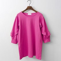 빼빼 여성용 라운드넥 프릴퍼프소매 7부 블라우스