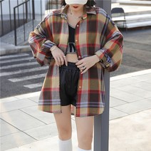포플러앤씨 여성용 킬트 체크 롱 셔츠