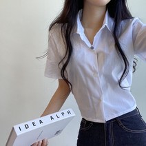 여성용 메이드 뒷밴딩 코튼 크롭 남방