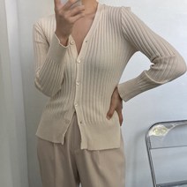 뜨개진 여성용 쫀쫀 골지 옆트임 바디 가디건