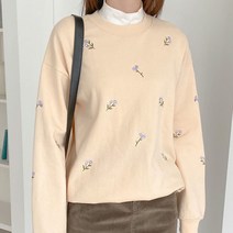 로미스토리 여성용 기모 여유핏 플라워 맨투맨 티셔츠