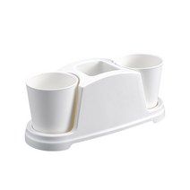 모나코올리브 홀더 일체형 더블 양치컵 세트, 화이트, 1세트