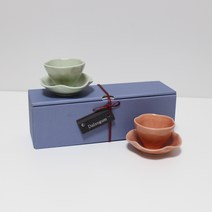 달소금 도자기 다기 꽃잎 찻잔 선물세트, 04 그린, 코랄, 1세트