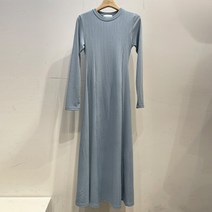 티탁 여성용 데일리 슬림핏 라운드넥 A라인 무지 글래머 골지 롱 원피스