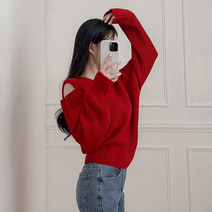 아이엠베스트 여성용 로즐리 숄더트임 하찌 니트