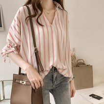 포플러앤씨 여성용 머브 줄지 블라우스
