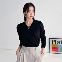 오오엘 여성용 부드러운 데일리 심플 베이직 노멀 브이넥 니트