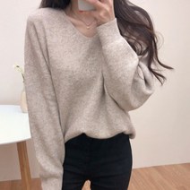 체리체리 여성용 루즈핏 니쥬 울 브이넥 니트