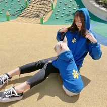 새코밍 반려견 커플룩 해바라기 후드티 세트, 블루