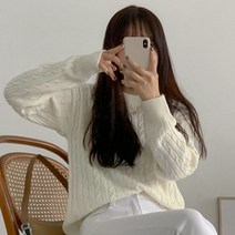 에이와비 여성용 캐시미어 케이블 라운드 니트