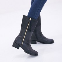 더블 지퍼 셔링디테일 가죽 미들부츠 SPA1743
