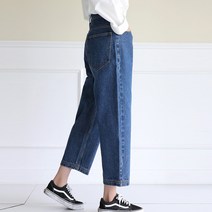 빼빼 여성용 2컬러 빈티지워싱 와이드핏 크롭 데님팬츠