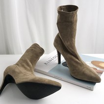 파이 여성용 뾰족코 스판 스웨이드 앵클 부츠 9cm K110