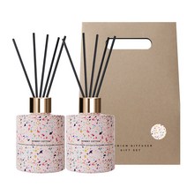 플렌느 방향제 인테리어 마블 디퓨저 200ml x 2p + 스틱 랜덤발송 10p + 쇼핑백형 박스 세트, 다우니코튼