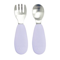 유비맘 유아용 스테인리스 실리콘 손잡이 이유식 스푼포크 케이스 세트, 고구마경단(라벤더), 1세트