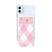 UTHPIK 2장의 카드 수납 휴대폰 슬라이드 포켓, 아가일 체크 핑크, 1개