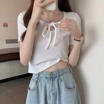 모네타 여성용 유니크 넥 포인트 반팔 상의
