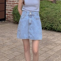 큐니걸스 라이트 데님 썸머 투버튼 미니 스커트 숏버전