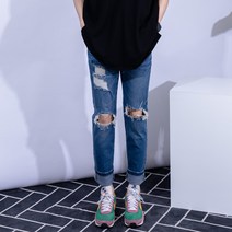 남성용 더간지 무파진 스트레이트핏 데님팬츠