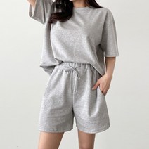 잘빠진 여성용 플레인 반팔 반바지 상하의 세트