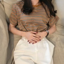 모네타 여성용 스트라이프 캐주얼 5부 상의